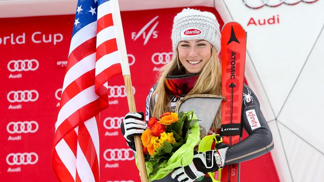 OFTERSCHWANG, GERMANY - MARCH 10: Mikaela Shiffrin of USA takes 1st place during the Audi FIS Alpine Ski World Cup Women's Slalom on March 10, 2018 in Ofterschwang, Germany. (Photo by Christophe Pallot/Agence Zoom)