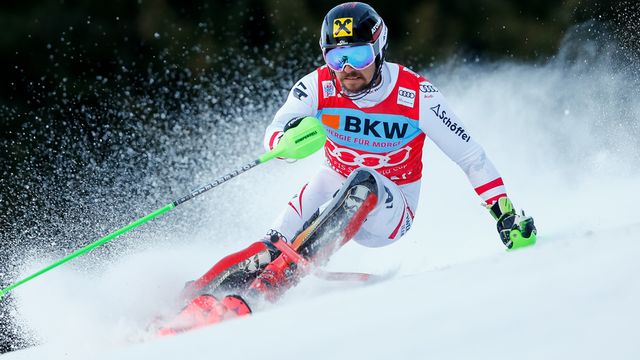 WENGEN, SWITZERLAND - JANUARY 14: Marcel Hirscher of Austria competes during the Audi FIS Alpine Ski World Cup Men's Slalom on January 14, 2018 in Wengen, Switzerland. (Photo by Alexis Boichard/Agence Zoom)