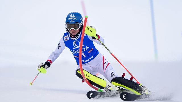 LIENZ, AUSTRIA - DECEMBER 28: Bernadette Schild of Austria competes during the Audi FIS Alpine Ski World Cup Women's Slalom on December 28, 2017 in Lienz, Austria. (Photo by Laurent Salino/Agence Zoom)