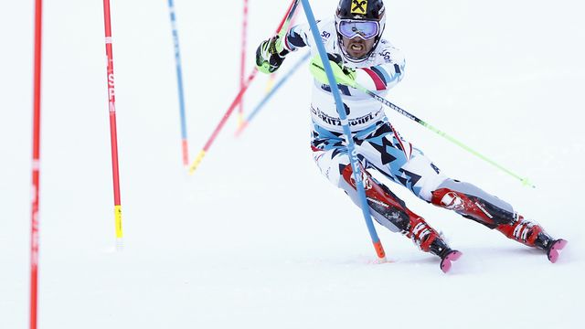 KITZBUEHEL, AUSTRIA - JANUARY 22: Marcel Hirscher of Austria takes 1st place during the Audi FIS Alpine Ski World Cup Men's Slalom on January 22, 2017 in Kitzbuehel, Austria (Photo by Alexis Boichard/Agence Zoom)