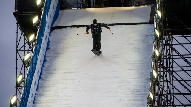 Alex Hall dropping in for his first big air World Cup victory in Modena