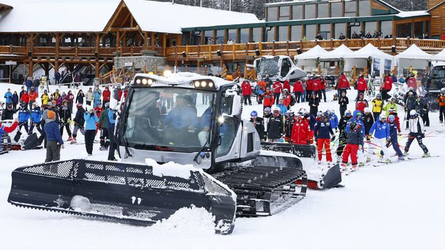 LAKE LOUISE, AB - DECEMBER 02: Teams go to inspects the course during the Audi FIS Alpine Ski World Cup Women's Downhill on December 2, 2017 in Lake Louise, Canada. (Photo by Christophe Pallot/Agence Zoom)