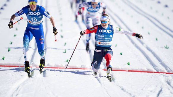 Maiken Caspersen Falla crosses the finish line of her career