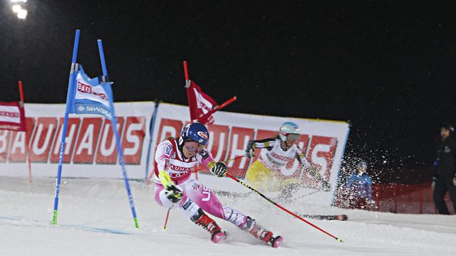 STOCKHOLM, SWEDEN - JANUARY 31: Mikaela Shiffrin of USA takes 1st place during the Audi FIS Alpine Ski World Cup Men's and Women's Parallel Slalom City Event on January 31, 2017 in Stockholm, Sweden (Photo by Alexis Boichard/Agence Zoom)
