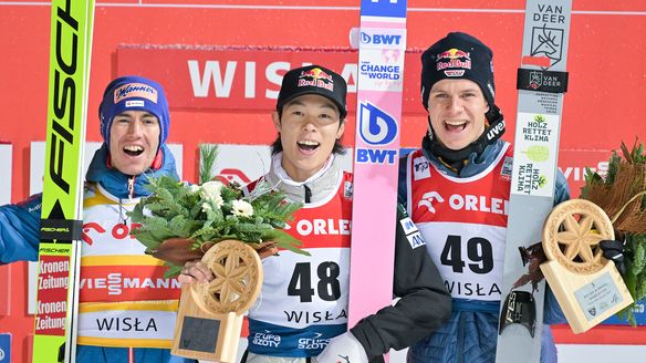Kobayashi celebrates victory in Wisla