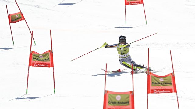 SOLDEU, ANDORRA - MARCH 15: Fabian Himmelsbach of Germany takes 3rd place during the Audi FIS Alpine Ski World Cup Men's and Women's Alpine Team Event on March 15, 2019 in Soldeu Andorra. (Photo by Alexis Boichard/Agence Zoom)