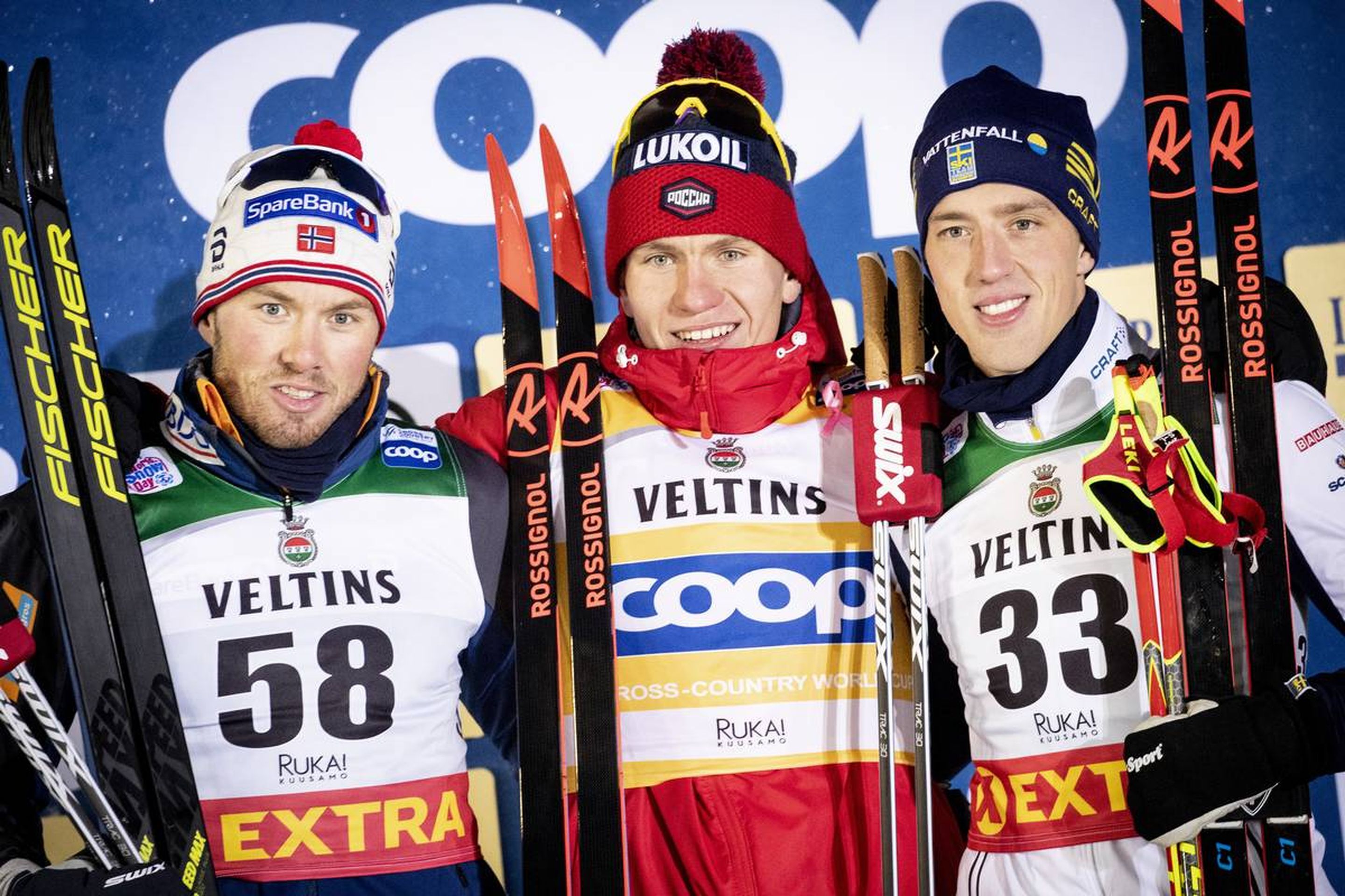 Emil Iversen, Alexander Bolshunov and Calle Halfvarsson