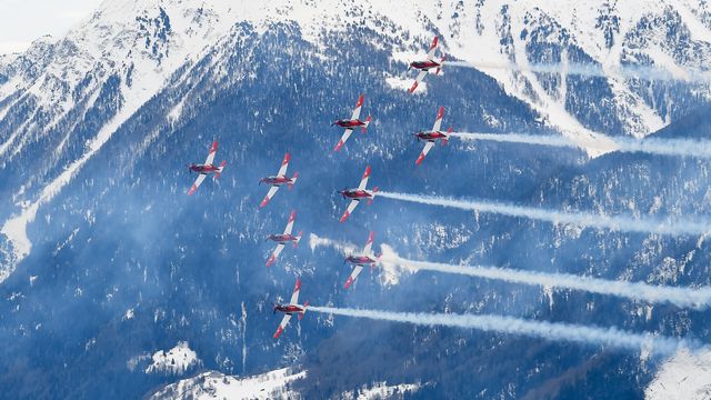 CRANS-MONTANA, SWITZERLAND - MARCH 03: Swiss patrol during the Audi FIS Alpine Ski World Cup Women's Super G on March 3, 2018 in Crans-Montana, Switzerland. (Photo by Alain Grosclaude/Agence Zoom)