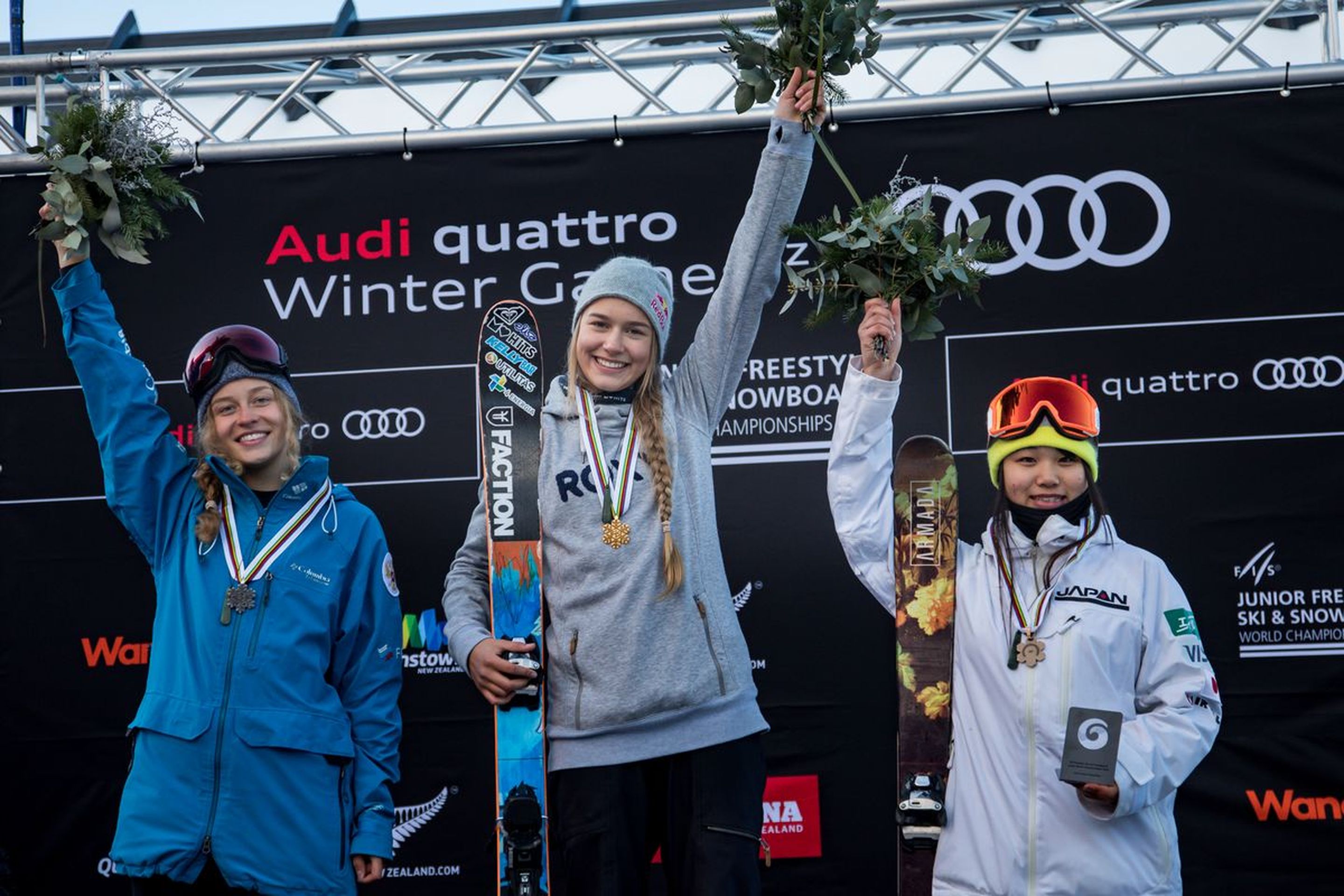 Ladies' JWC slopestyle podium © Neil Kerr/Winter Games NZ