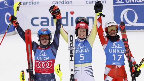 Duerr prevents history, edges Shiffrin in slalom