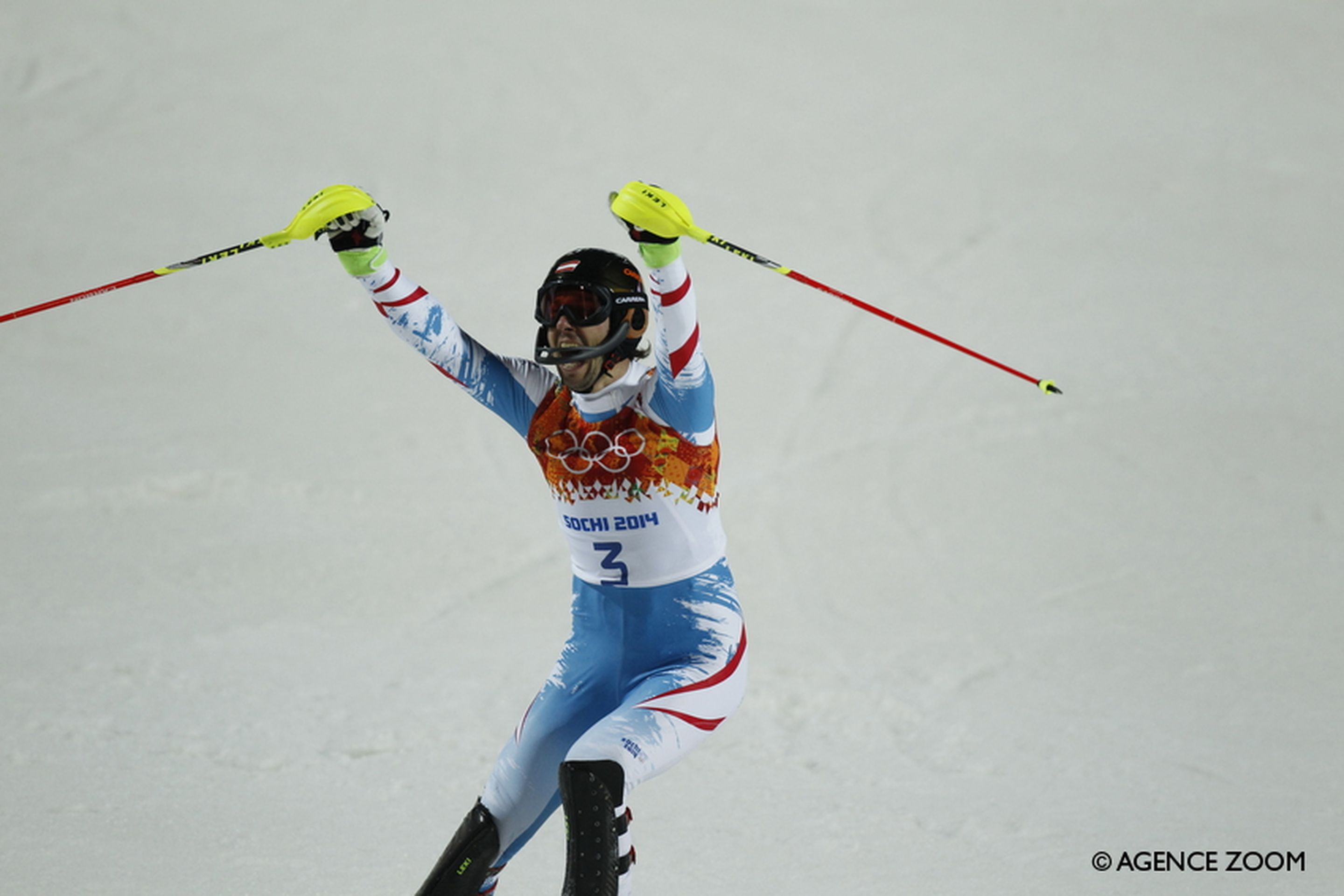 SOCHI, RUSSIA – FEBRUARY 22: Mario Matt of Austria wins the gold medal during the Alpine Skiing Men's Slalom at the Sochi 2014 Winter Olympic Games on February 22, 2014 in Sochi, Russia. (Photo by Alexis Boichard/Agence Zoom)