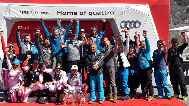 ASPEN, USA - MARCH 19: The Austrian Team win the Nation's Cup during the Audi FIS Alpine Ski World Cup Finals Women's Giant Slalom and Men's Slalom on March 19, 2017 in Aspen, USA (Photo by Francis Bompard/Agence Zoom)