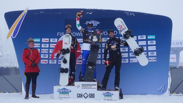 Italian podium party at SBX in Big White Ski Resort