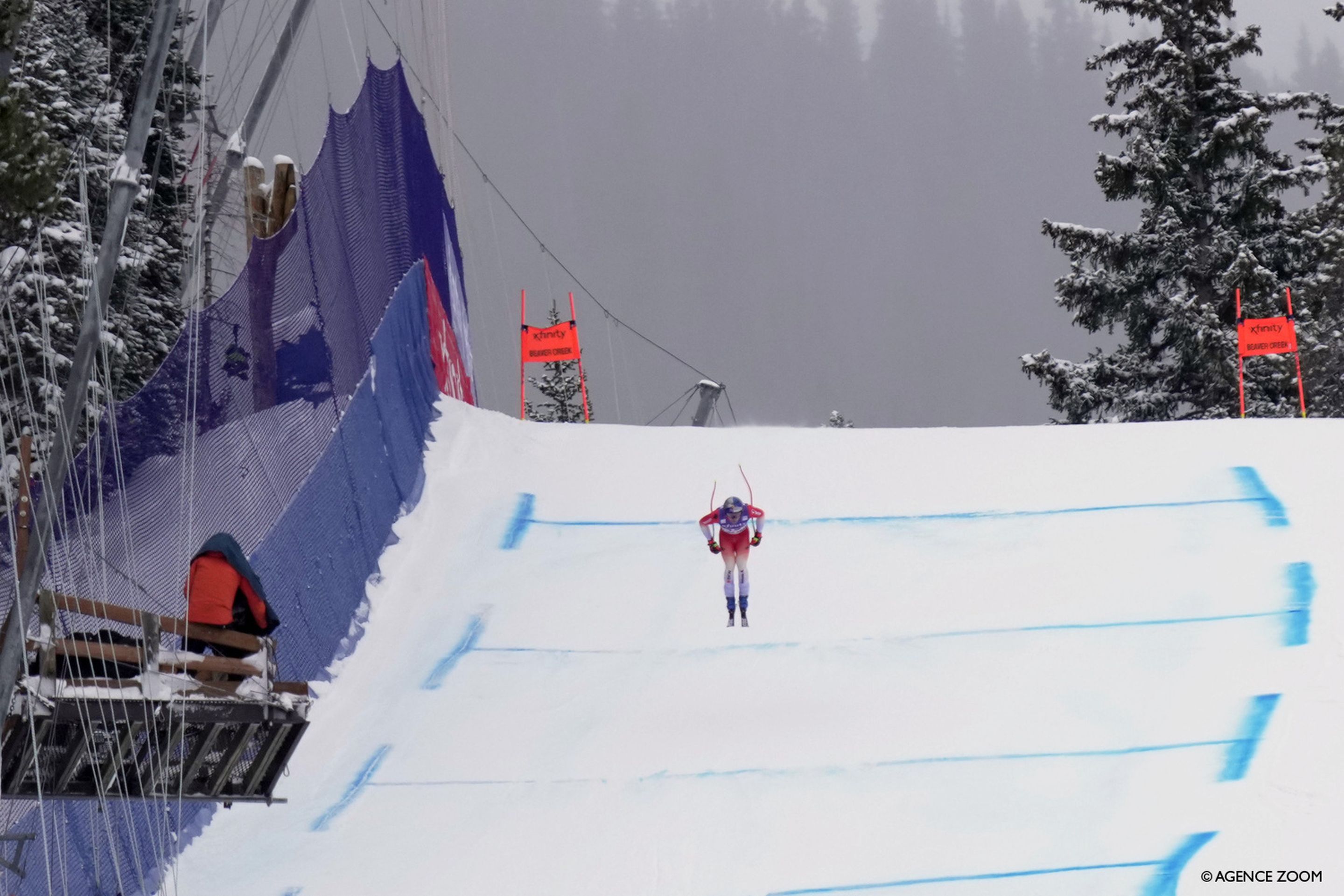 Marco Odermatt (SUI) soars through the air on the thrilling Birds of Prey course (Agence Zoom)