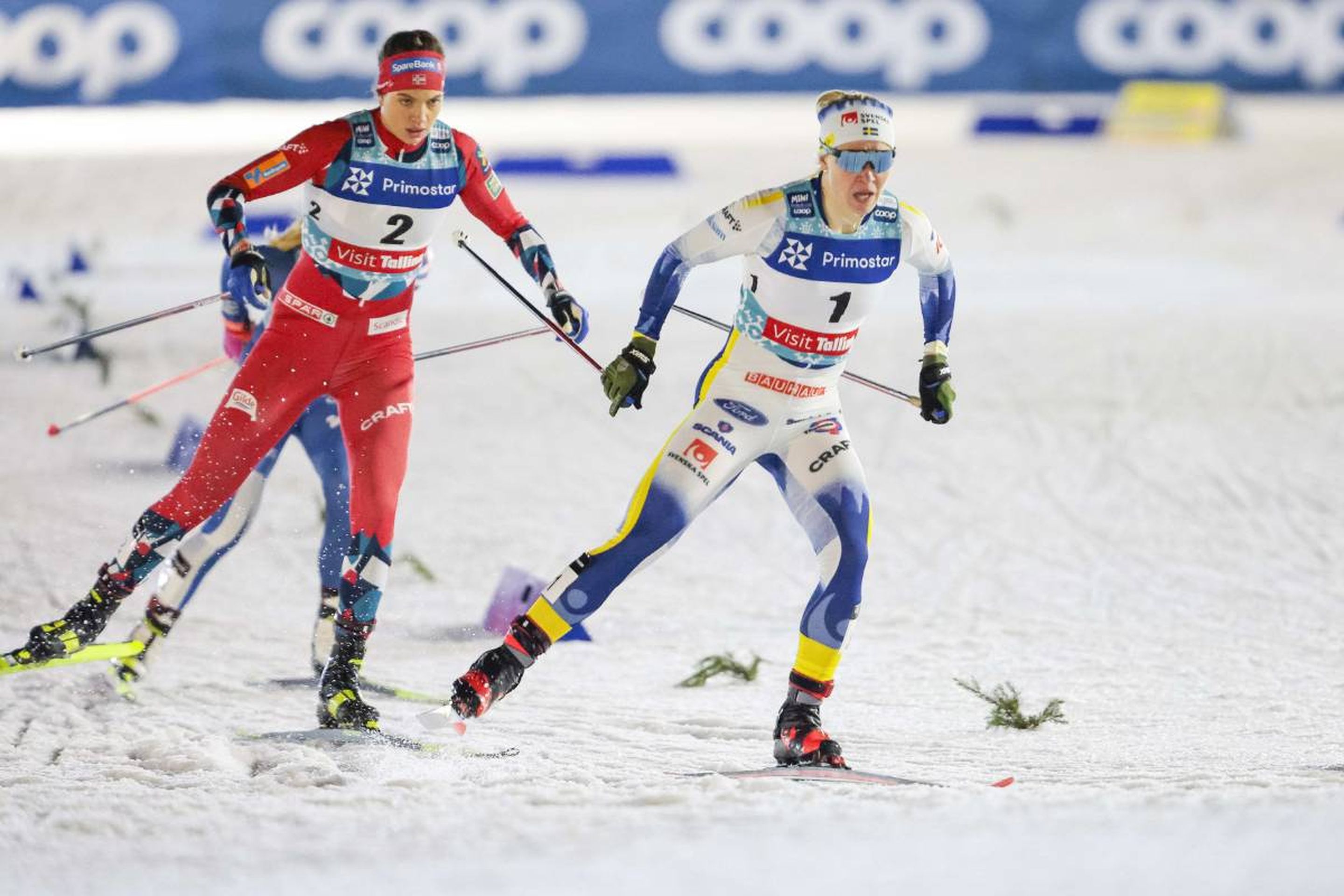 Women's sprint winner, Kristine Stavaas Skistad from Norway, chasing Olympic champion Jonna Sundling from Sweden, who had to settle for a second place: @Nordic Focus.