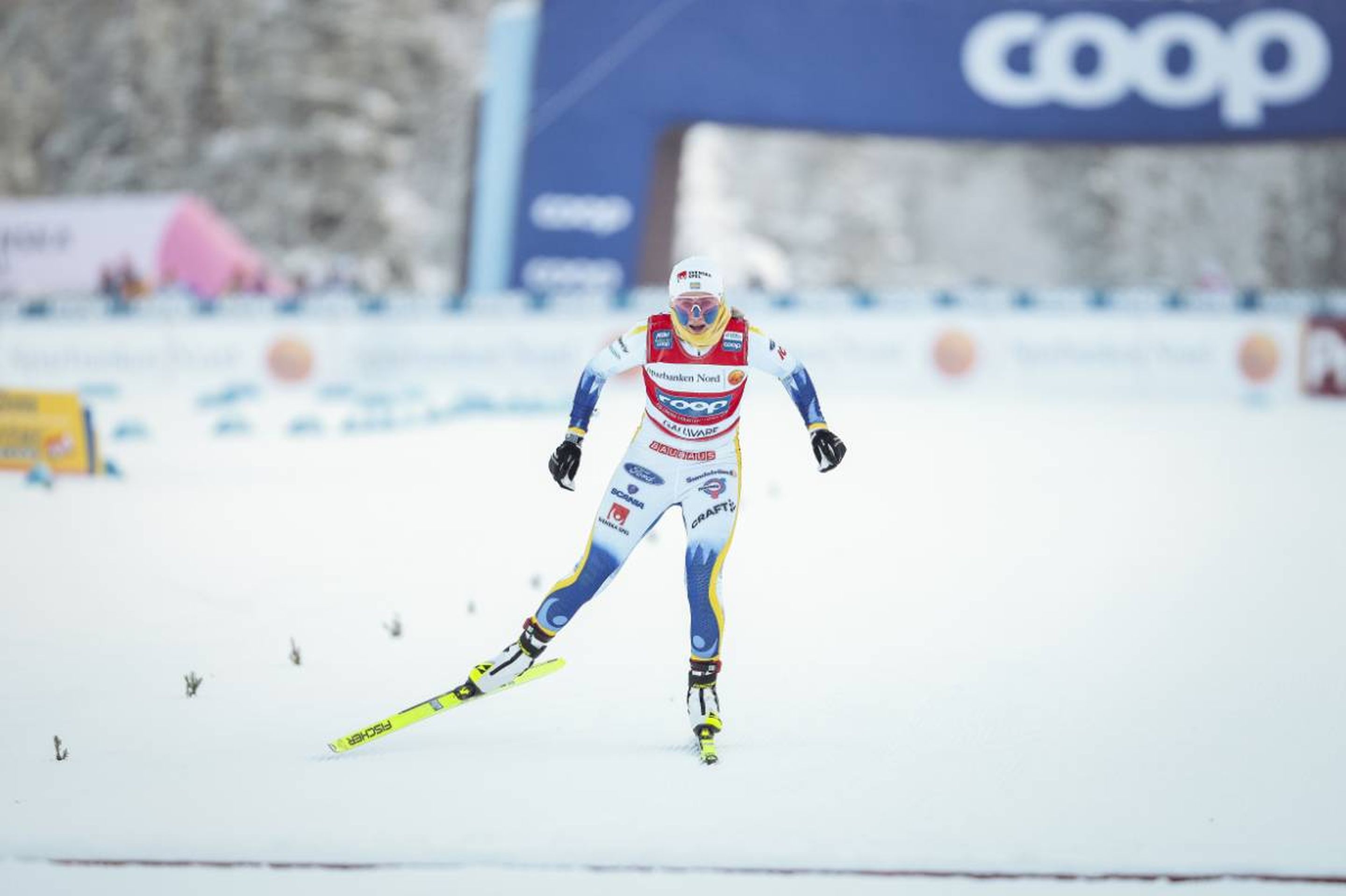 Sweden's Ebba Andersson crossing the finish line to claim the second-place © NordicFocus