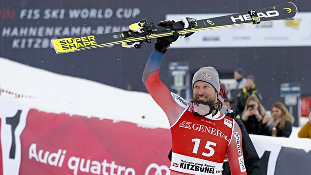 KITZBUEHEL, AUSTRIA - JANUARY 19: Aksel Lund Svindal of Norway takes 1st place during the Audi FIS Alpine Ski World Cup Men's Super G on January 19, 2018 in Kitzbuehel, Austria. (Photo by Hans Bezard/Agence Zoom)