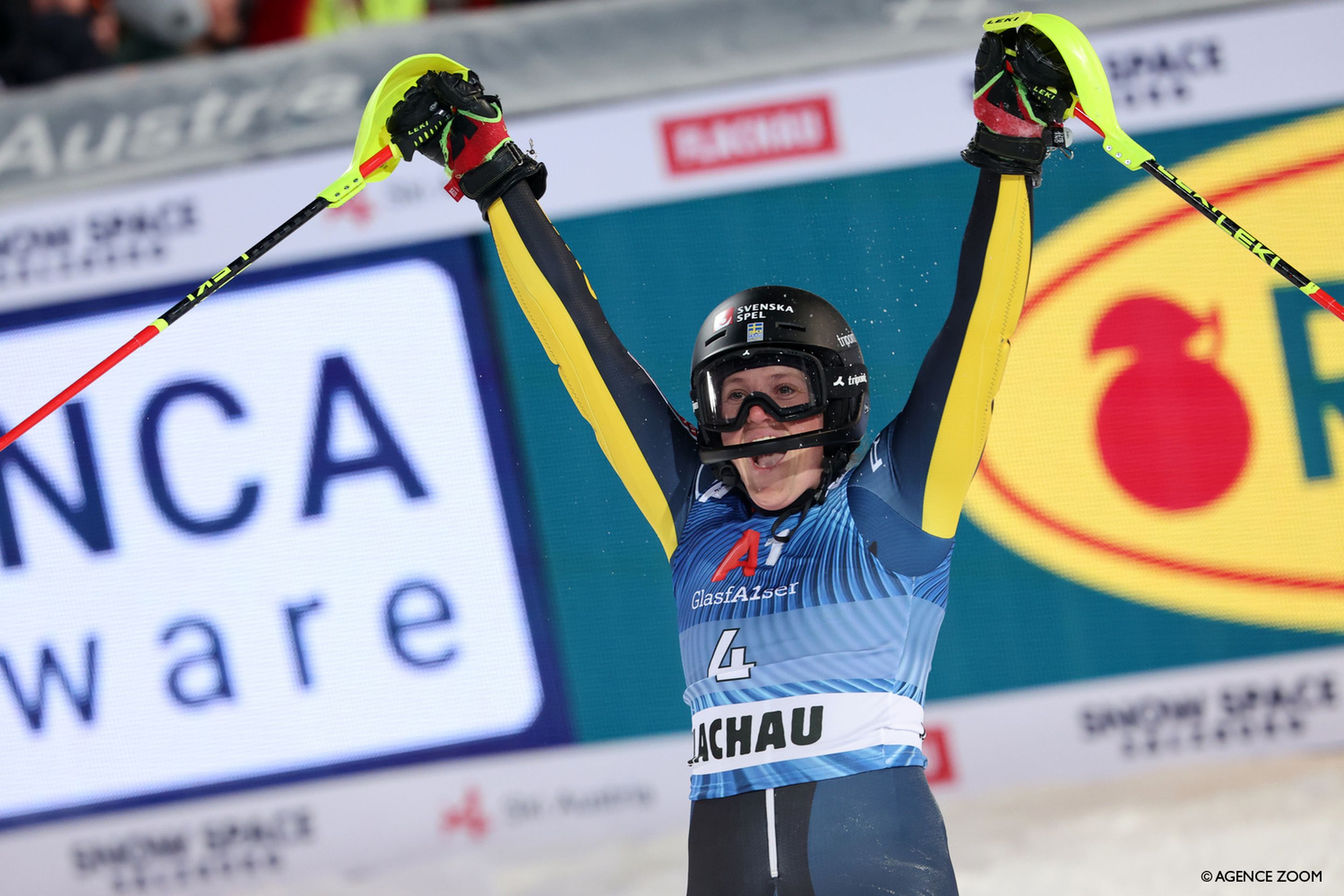 Sara Hector (SWE) was over the moon with her first World Cup slalom podium (Agence Zoom)