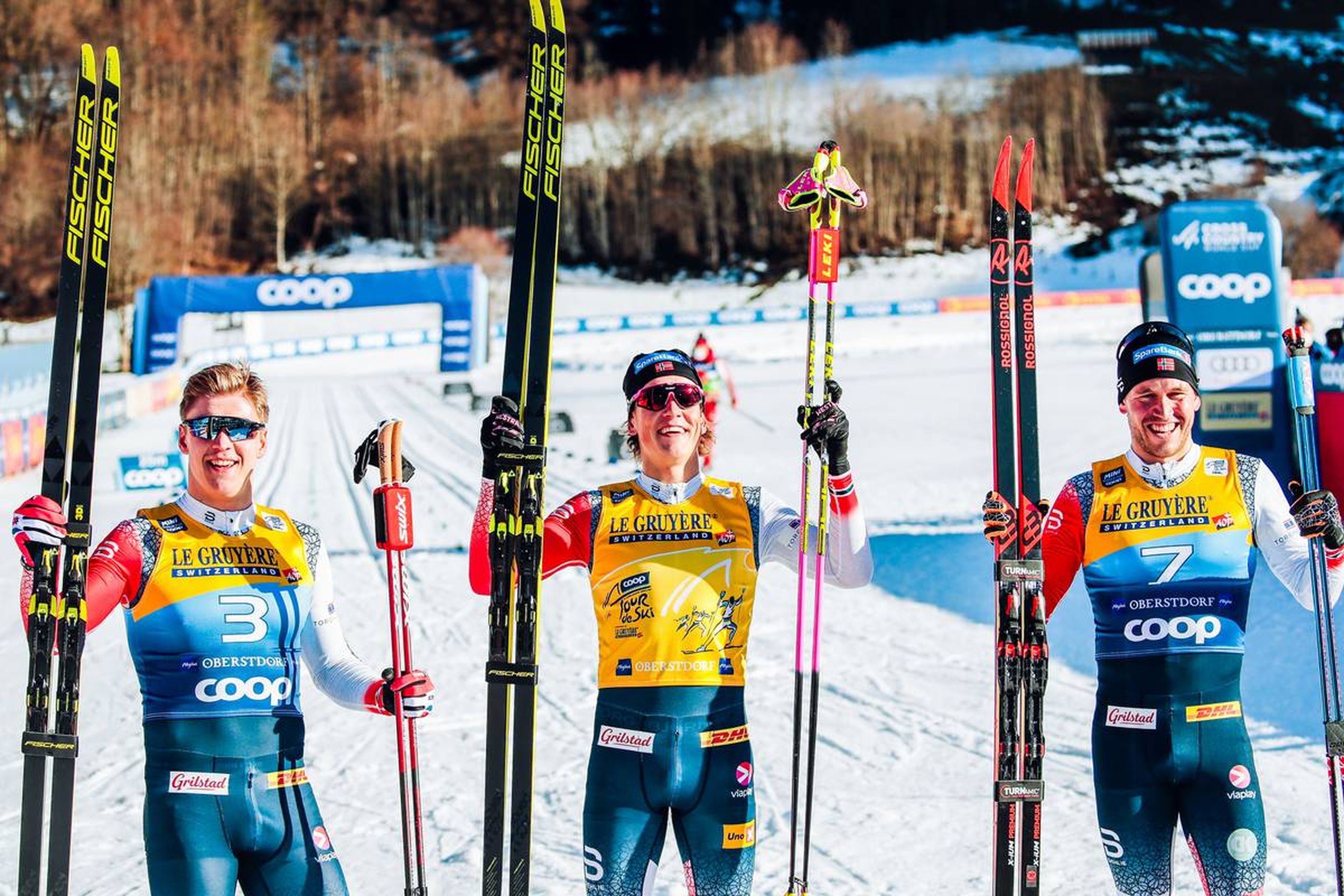 01.01.2022, Oberstdorf, Germany (GER):
Erik Valnes (NOR), Johannes Hoesflot Klaebo (NOR), Paal Golberg (NOR), (l-r)  - FIS world cup cross-country, tour de ski, individual sprint, Oberstdorf (GER). www.nordicfocus.com. © Modica/NordicFocus. Every downloaded picture is fee-liable.