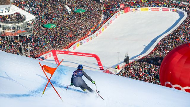 KITZBUEHEL, AUSTRIA - JANUARY 21: Valentin Giraud Moine of France competes during the Audi FIS Alpine Ski World Cup Men's Downhill on January 21, 2017 in Kitzbuehel, Austria (Photo by Alexis Boichard/Agence Zoom)