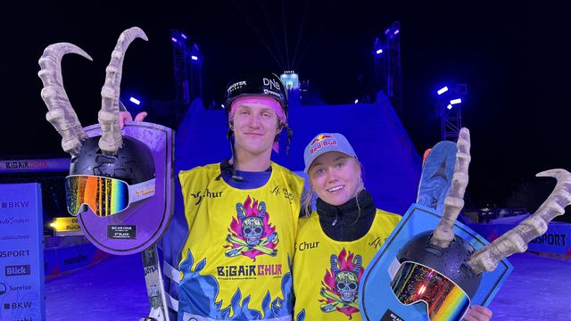 Big Air Chur winners Birk Ruud (NOR) and Tess Ledeux (FRA)