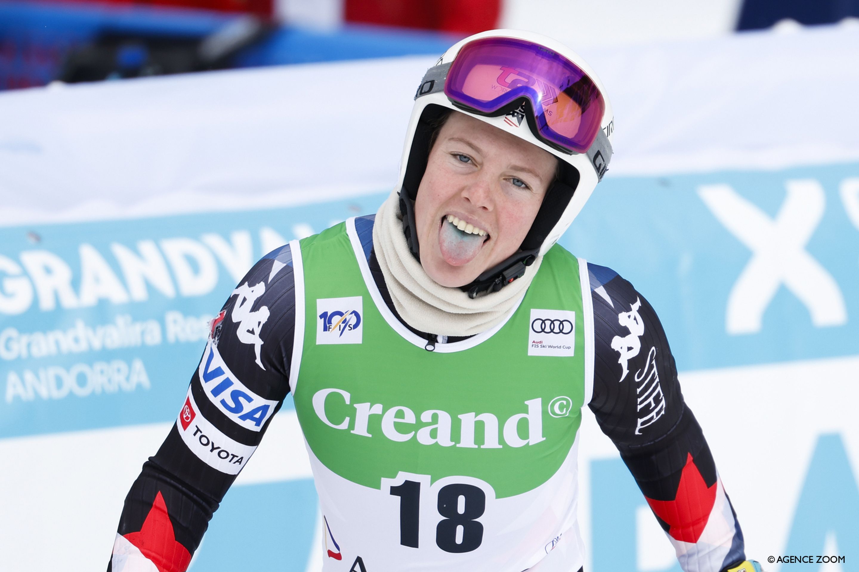 A J Hurt (USA) shows her delight after she reached her second podium of the season (Agence Zoom)