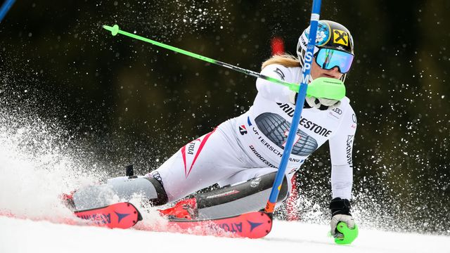 OFTERSCHWANG, GERMANY - MARCH 10: Katharina Gallhuber of Austria competes during the Audi FIS Alpine Ski World Cup Women's Slalom on March 10, 2018 in Ofterschwang, Germany. (Photo by Christophe Pallot/Agence Zoom)