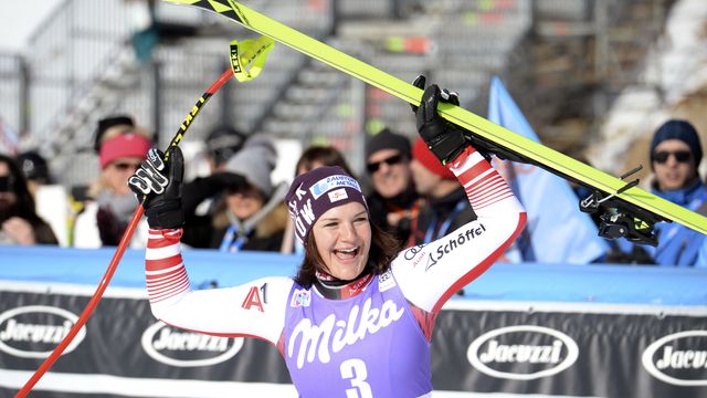 CORTINA D'AMPEZZO, ITALY - JANUARY 19 : Ramona Siebenhofer of Austria takes 1st place during the Audi FIS Alpine Ski World Cup Women's Downhill on January 19, 2019 in Cortina d'Ampezzo Italy. (Photo by Francis Bompard/Agence Zoom)