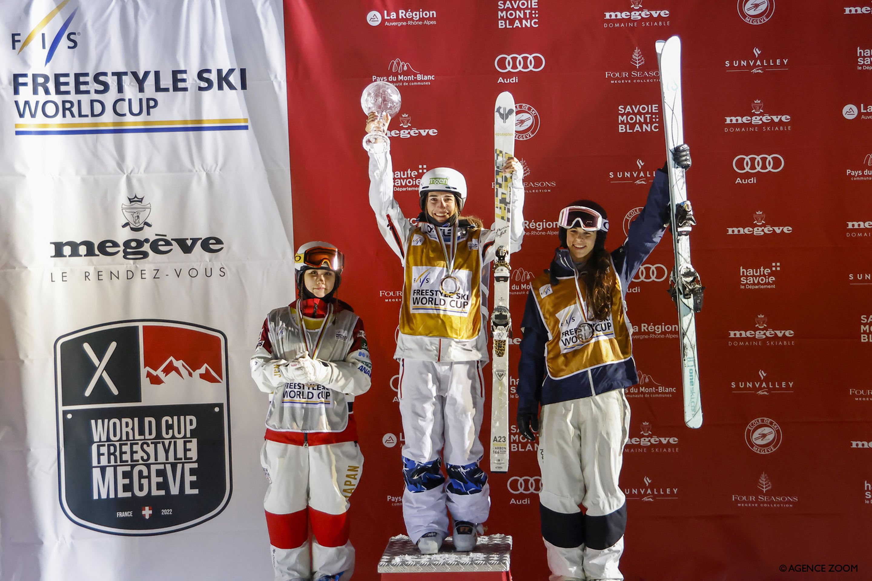 MEGEVE, FRANCE - MARCH 18: Perrine Laffont of Team France wins the globe in the moguls standings during the FIS Freestyle Ski World Cup Men's and Women's Moguls on March 18, 2022 in Megeve, France. (Photo by Alexis Boichard/Agence Zoom)