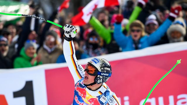 KITZBUEHEL, AUSTRIA - JANUARY 20: Thomas Dressen of Germany takes 1st place during the Audi FIS Alpine Ski World Cup Men's Downhill on January 20, 2018 in Kitzbuehel, Austria. (Photo by Alain Grosclaude/Agence Zoom)