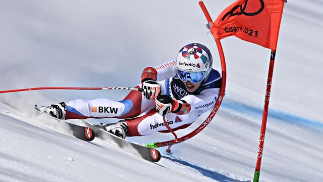 CORTINA D'AMPEZZO, ITALY - FEBRUARY 15 : Michelle Gisin of Switzerland in action during the FIS Alpine Ski World Championships Women's Alpine Combined on February 15, 2021 in Cortina d'Ampezzo Italy. (Photo by Alain Grosclaude/Agence Zoom)