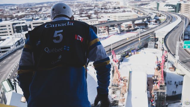 Max Moffat (CAN) before dropping in for one of his practice jumps in Quebec City