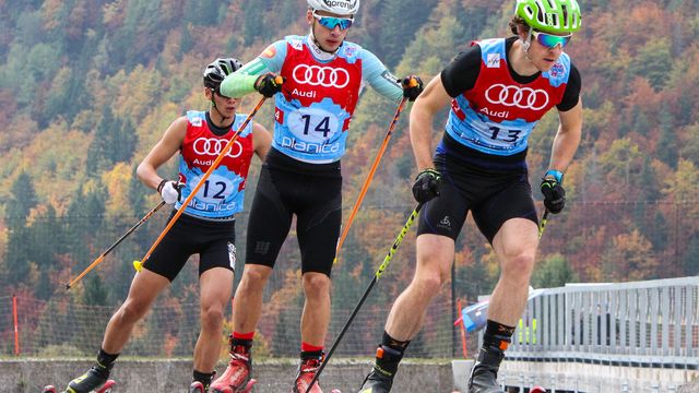 Tim Hug and Vid Vrhovnik competing in Planica