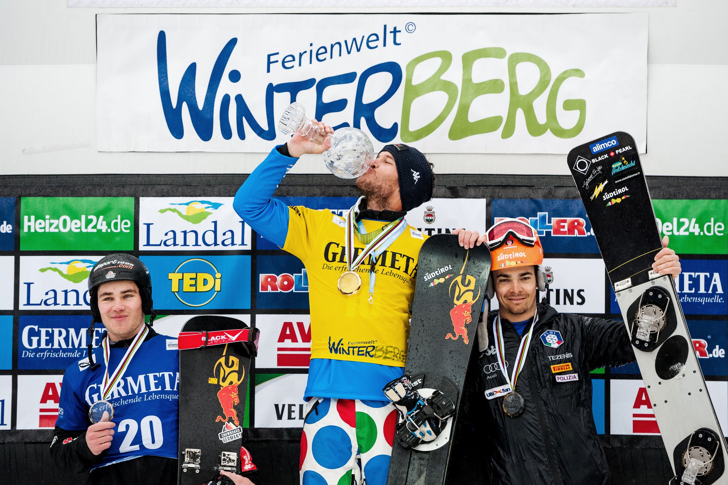 FIS Snowboard World Cup - Winterberg GER - PSL - BAUMEISTER Stefan GER, MARCH Aaron ITA and MICK Christoph ITA  © Miha Matavz/FIS