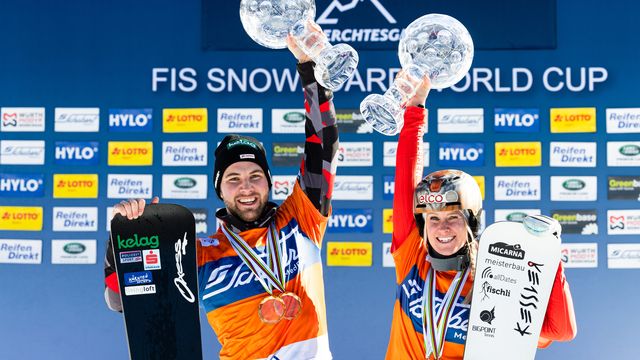 Fabian Obmann and Julie Zogg overall and PSL champions after Berchtesgaden © Miha Matavz/FIS