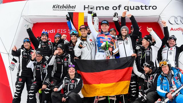 KITZBUEHEL, AUSTRIA - JANUARY 20: Thomas Dressen of Germany takes 1st place, Germany Team during the Audi FIS Alpine Ski World Cup Men's Downhill on January 20, 2018 in Kitzbuehel, Austria. (Photo by Alain Grosclaude/Agence Zoom)