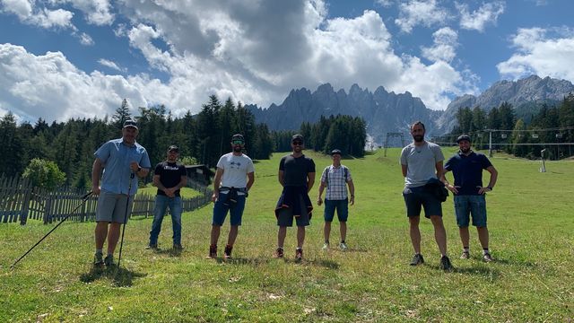 Summer inspection in Innichen/ San Candido - left to right: Kurt Sulzenbacher (OC 3 Zinnen Dolomites), Andi Silbernagel (course builder), Klaus Waldner (FIS), Christian Cretier (FIS), Uwe Beier (FIS), Gabriel Fauster (OC 3 Zinnen Dolomites), Gottfried Patzleiner (OC 3 Zinnen Dolomites)