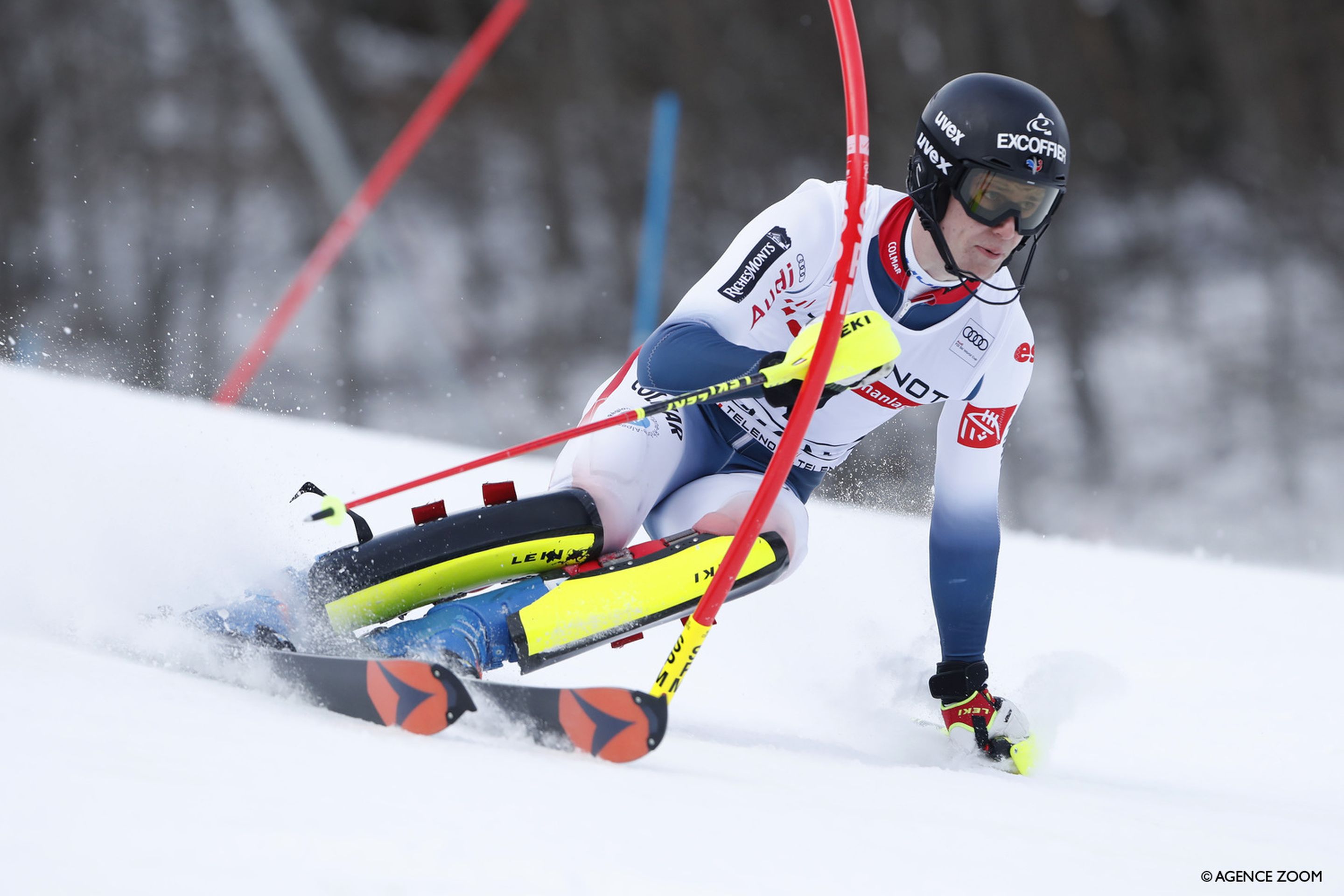CHAMONIX, FRANCE - FEBRUARY 8: Clement Noel of France competes during the Audi FIS Alpine Ski World Cup Men's Slalom on February 8, 2020 in Chamonix France. (Photo by Alexis Boichard/Agence Zoom)