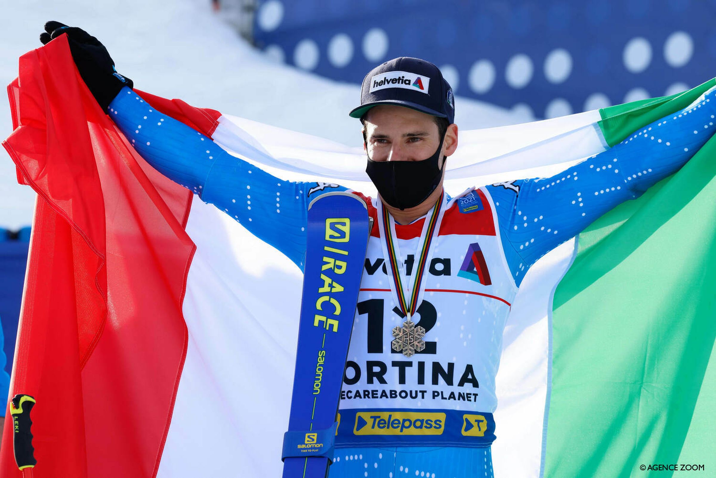 CORTINA D'AMPEZZO, ITALY - FEBRUARY 19 : Luca De Aliprandini of Italy wins the silver medal during the FIS Alpine Ski World Championships Men's Giant Slalom on February 19, 2021 in Cortina d'Ampezzo Italy. (Photo by Alexis Boichard/Agence Zoom)