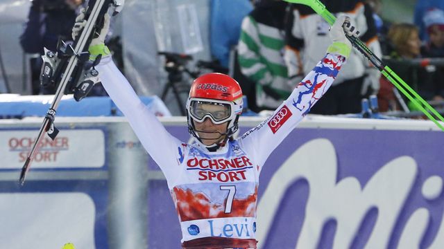 LEVI, FINLAND - NOVEMBER 11: Petra Vlhova of Slovakia takes 1st place during the Audi FIS Alpine Ski World Cup Women's Slalom on November 11, 2017 in Levi, Finland. (Photo by Christophe Pallot/Agence Zoom)
