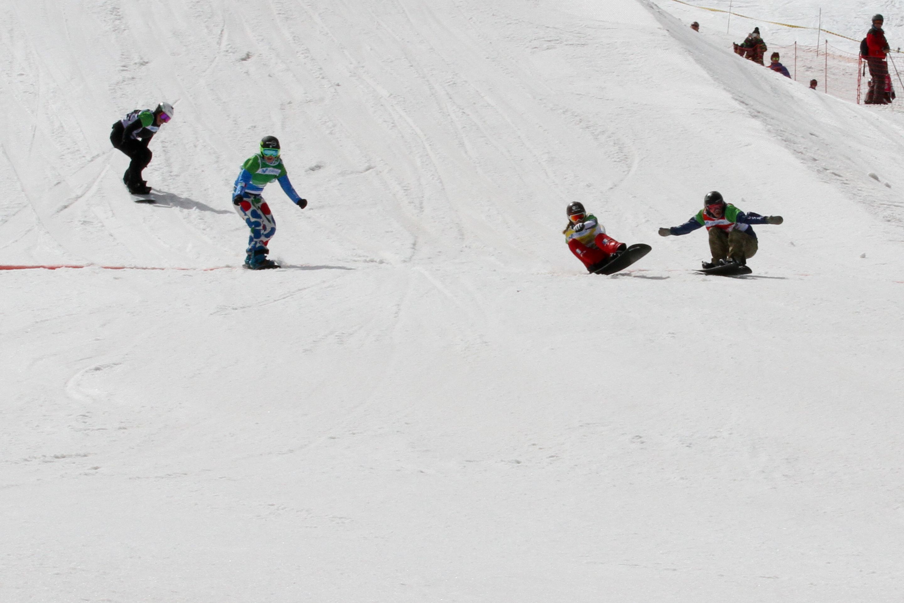 Lindsey Jacobelis (USA) wins final ahead of Chloe Trespeuch (FRA) and Michela Moioli (ITA) -Sierra Nevada 2017 FIS Snowboard World Championships - SBX - Finals