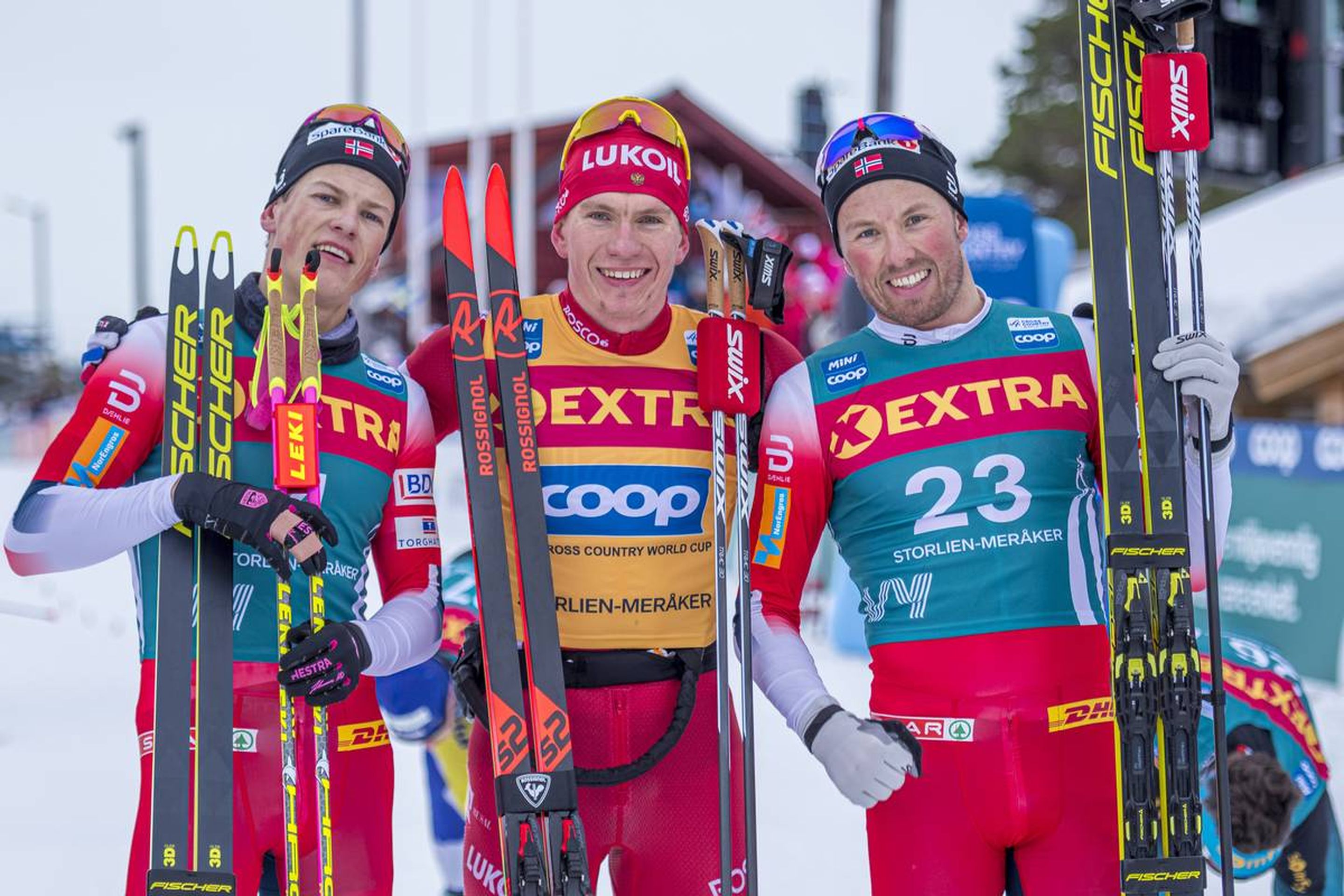 20.02.2020, Storlien-Meraker, Norway (NOR):
Johannes Hoesflot Klaebo (NOR), Alexander Bolshunov (RUS), Emil Iversen (NOR), (l-r)  - FIS world cup cross-country, mass men, Storlien-Meraker (NOR). www.nordicfocus.com. © Thibaut/NordicFocus. Every downloaded picture is fee-liable.