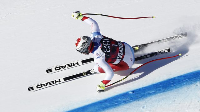 WENGEN, SWITZERLAND - JANUARY 13: Beat Feuz of Switzerland takes 1st place during the Audi FIS Alpine Ski World Cup Men's Downhill on January 13, 2018 in Wengen, Switzerland. (Photo by Alexis Boichard/Agence Zoom)