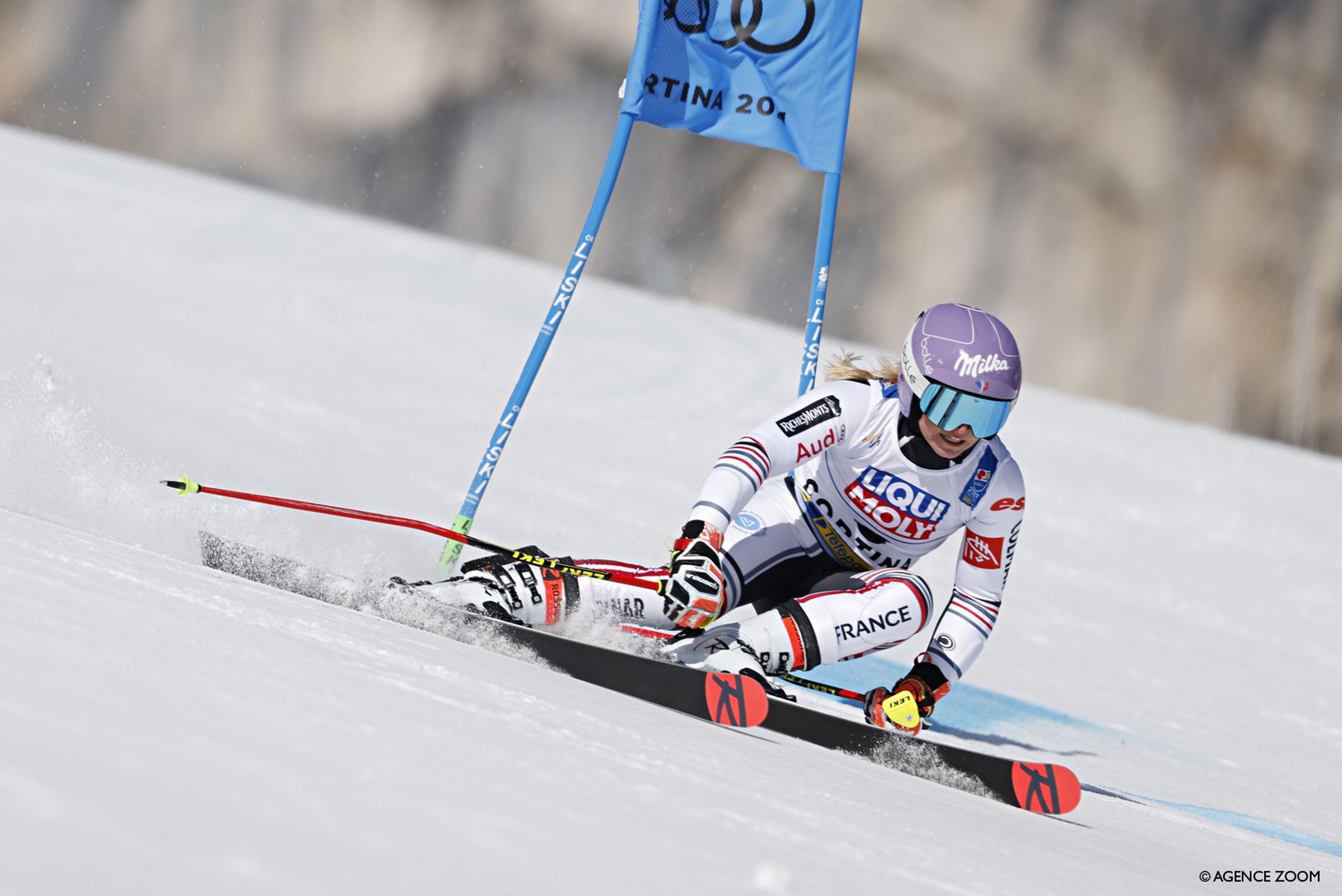 CORTINA D'AMPEZZO, ITALY - FEBRUARY 18 : Tessa Worley of France in action during the FIS Alpine Ski World Championships Women's Giant Slalom on February 18, 2021 in Cortina d'Ampezzo Italy. (Photo by Alexis Boichard/Agence Zoom)