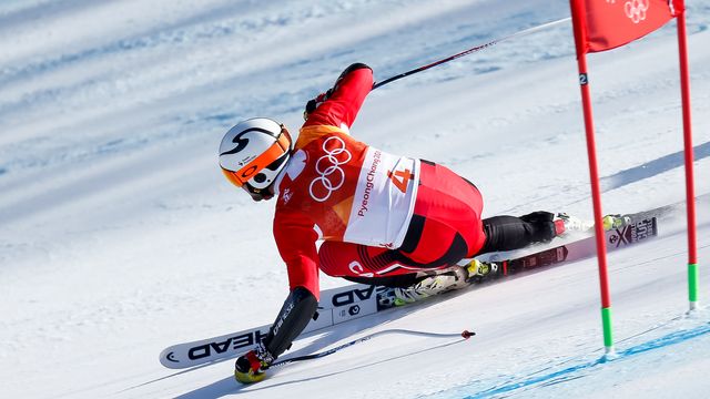 PYEONGCHANG-GUN, SOUTH KOREA - FEBRUARY 16: Dustin Cook of Canada competes during the Alpine Skiing Men's Super-G at Jeongseon Alpine Centre on February 16, 2018 in Pyeongchang-gun, South Korea. (Photo by Alexis Boichard/Agence Zoom)