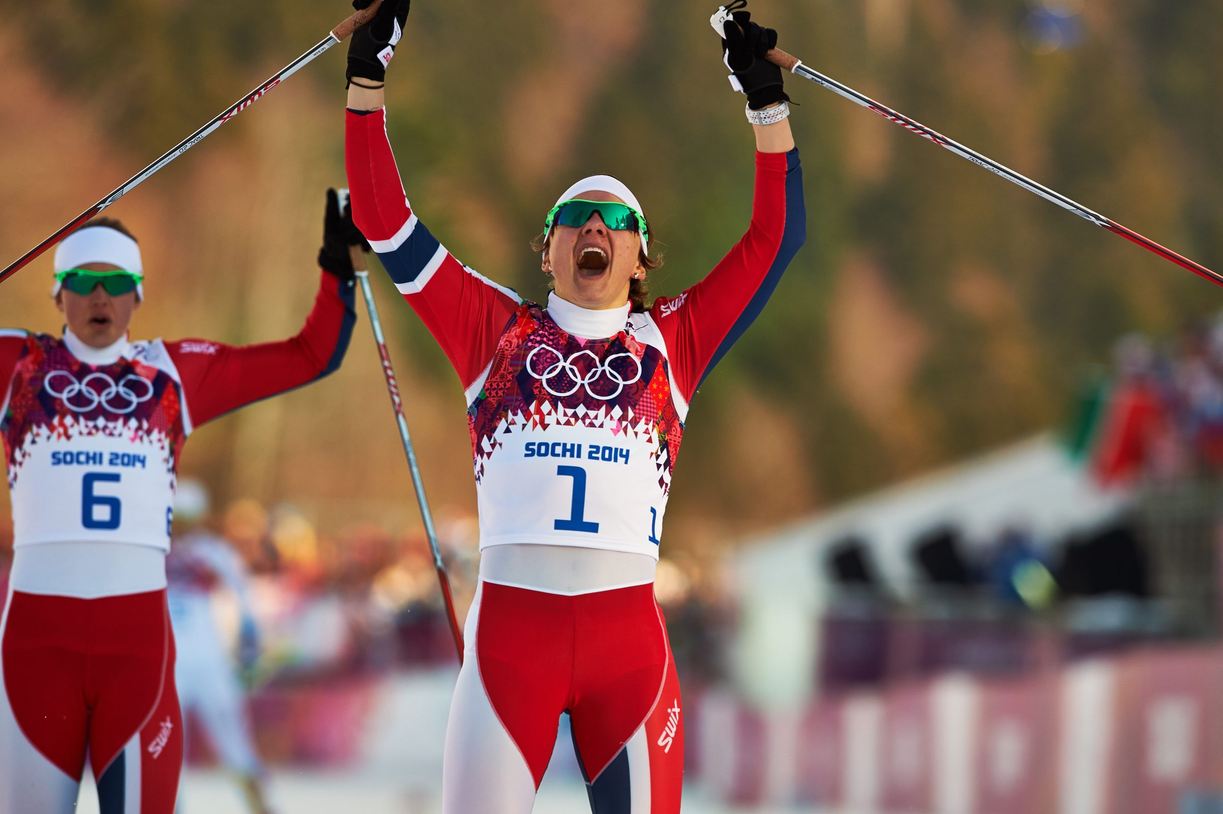 11.02.2014, Sochi, Russia (RUS): Ingvild Flugstad Oestberg (NOR), Maiken Caspersen Falla (NOR), (l-r)
- XXII. Olympic Winter Games Sochi 2014, cross-country, individual sprint, Sochi (RUS). www.nordicfocus.com. © NordicFocus. Every downloaded picture is fee-liable.