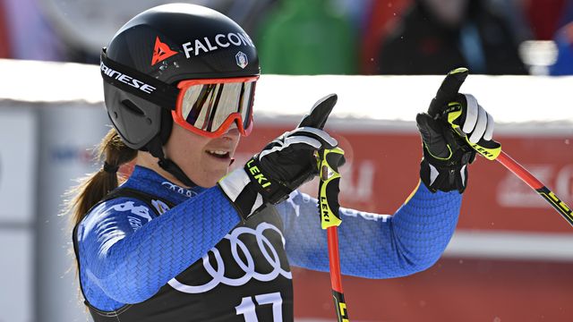 ARE, SWEDEN - MARCH 15: Sofia Goggia of Italy celebrates during the Audi FIS Alpine Ski World Cup Finals Men's and Women's Super G on March 15, 2018 in Are, Sweden. (Photo by Alain Grosclaude/Agence Zoom)