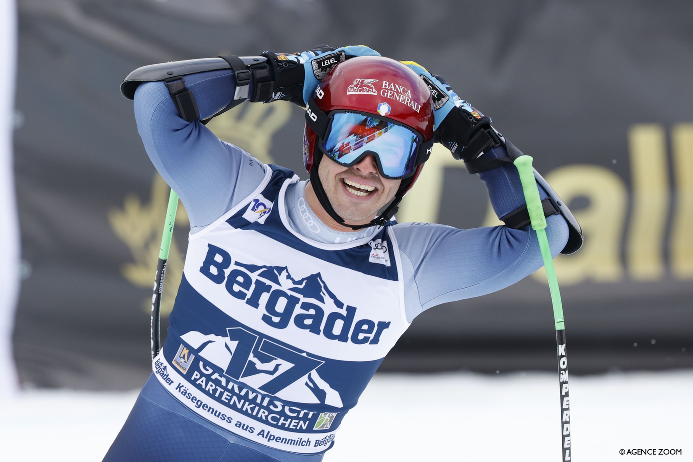 Guglielmo Bosca (ITA) couldn't believe it after he skied into the lead (Agence Zoom)