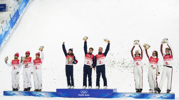 USA wins gold as aerials mixed team event makes its Olympic debut