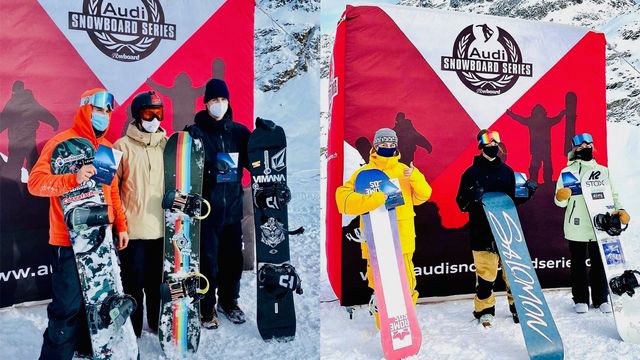 The men's and women's podiums in Corvatsch (SUI)